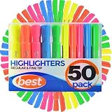 Best Highlighters (Extra Large 50 Pack) 2 Styles (Large Barrel & Pen Size) in 5 Different Colors in Yellow, Green, Orange, Blue, and Pink - Perfect for Bible Study, Classroom, Students, and Teachers!