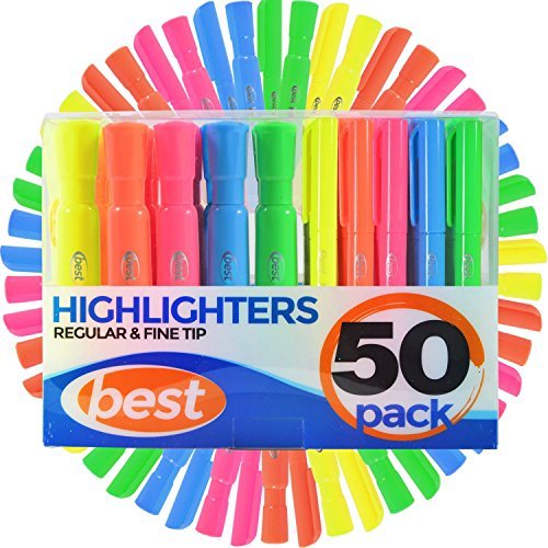 Best Highlighters (Extra Large 50 Pack) 2 Styles (Large Barrel & Pen Size) in 5 Different Colors in Yellow, Green, Orange, Blue, and Pink - Perfect for Bible Study, Classroom, Students, and Teachers!