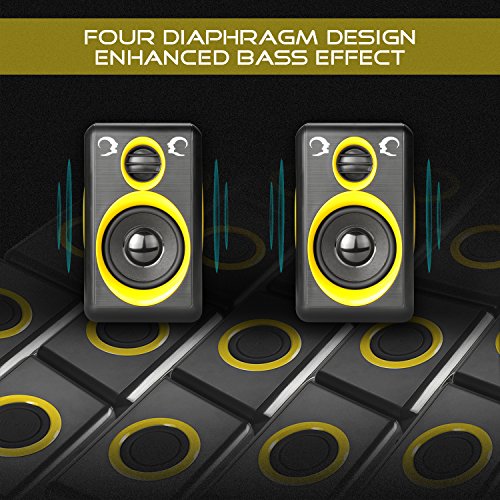 Computer Speakers with Surround Sound 2.0CH USB Wired Powered Multimedia Speaker for Desktop/TV/PC/Laptops/Smart Phone RECCAZR Built-in Four Loudspeaker Diaphragm (Yellow)