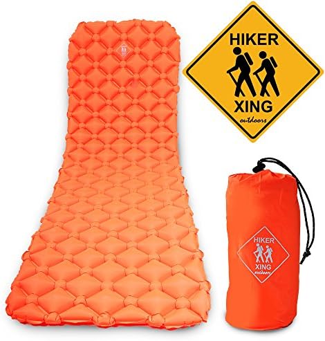 Lightweight SLEEPING PAD by HikerXing - Inflatable, Compact &amp; Ultralight - Stuff Sack converts into Pocket Bag with Mini-Carabiner - Outdoor Sleep Mattress for Camping, Backpacking, Hiking and Travel