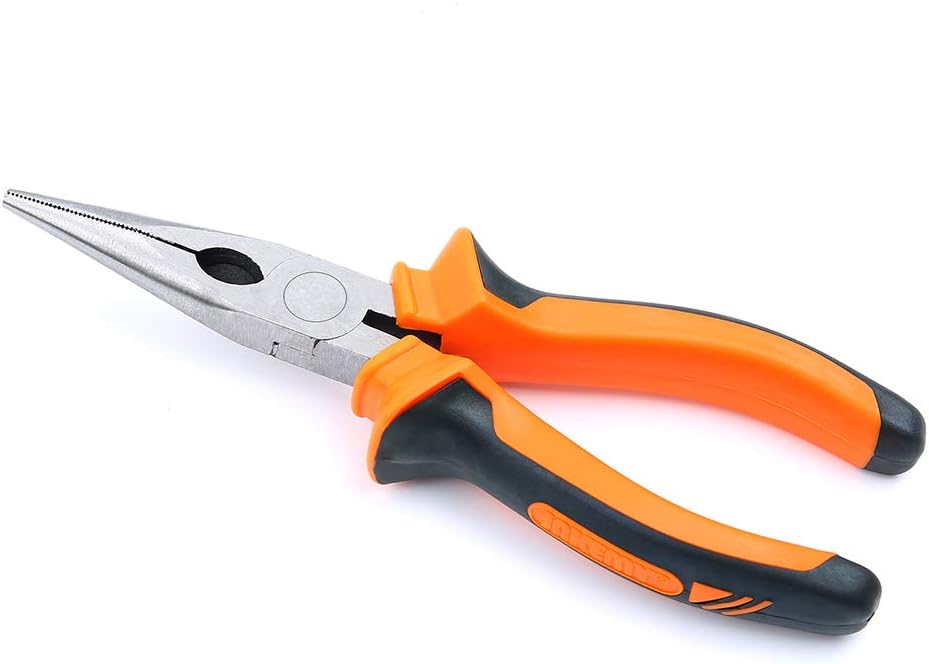 BOENFU Needle Nose Pliers-8 Inch Rust Proof Long Nose Pliers with Serrated Jaw for Narrow Space Work and Electrical Work