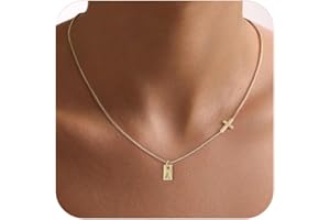 FOCOOG Cross Necklace for Women with Initial, 14K Gold Plated Dainty Cross Pendant Choker Initial Gold Necklace for Women Jewelry Gift