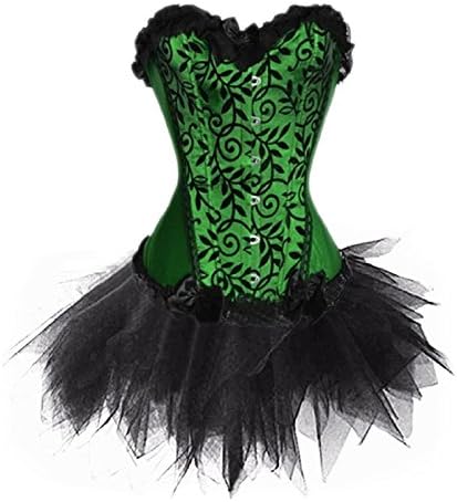 Zanuce Women's Plus Size Lace Up Boned Corset Bridal Lingerie Tutu Skirt,Green,Large
