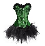Zanuce Women's Plus Size Lace Up Boned Corset Bridal Lingerie Tutu Skirt,Green,6X-large