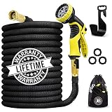 J&B XpandaHose 75ft Expandable Water Garden Hose with Holder - Heavy Duty Triple Layered Latex Core and Free 10 Spray Nozzle with Storage Bag - Light Weight Flexible and 3/4 Inch Solid Brass Ends (1)