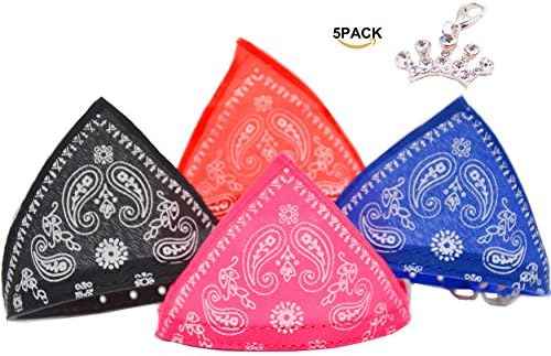 Adjustable Pet Dog Cat Bandana Scarf Collar Neckerchief Puppy And Pet Crystal Rhinestone Emperor Royal Crown Pendant 5-PC Set