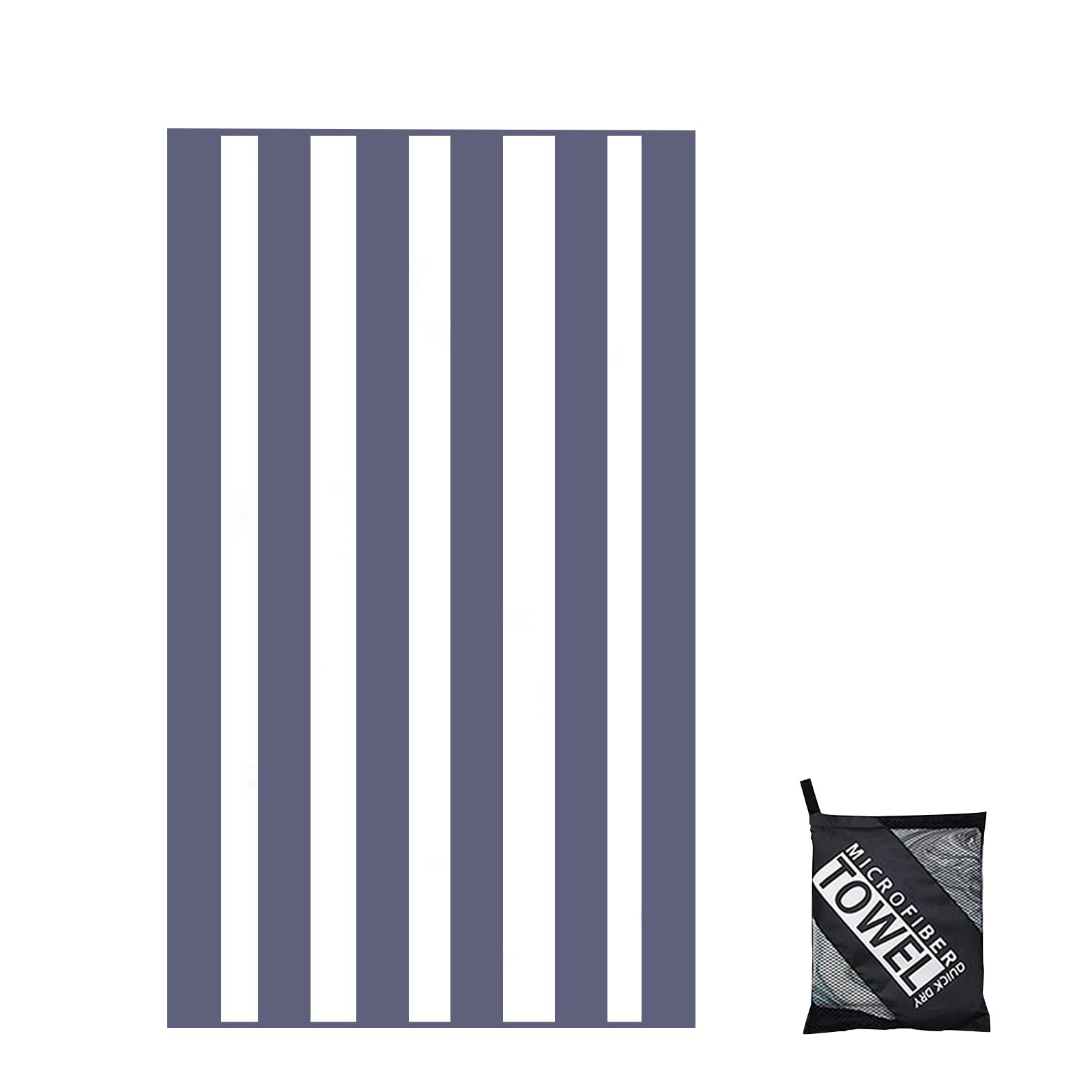 160x90cm Grey Stripe Beach Towels in a Bag Large Microfibre Thin Beach Towel for Adults,Quick Dry Sand Free Light Bath Towel Pool Towel for Men Women,Bathroom,Holiday,Yoga,Gym Sports,Swimming