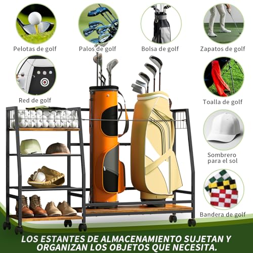 Simple Wisdom Palos de Golf Estante,Bolsa de Golf Almacenar,Golf Accesorios Almacenamiento Adecuado para Almacenar Palos Golf Pelotas de Golf,4 Capas Espacio de Almacenamiento Abierto(Color Retro)