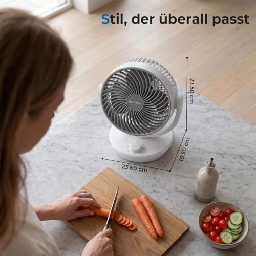Aeroll Fan Quiet, Table Fan, 3D Turbo Air Circulator with 3 Speed Levels, 130° Vertical & 100° Horizontal Oscillation, Quiet Table Fan for Living Room and Desks