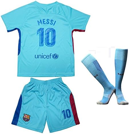 2017/2018 BARCELONA #10 MESSI KIDS AWAY SOCCER FOOTBALL JERSEY &amp; SHORTS SOCKS YOUTH SIZES