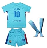 2017/2018 BARCELONA #10 MESSI KIDS AWAY SOCCER FOOTBALL JERSEY & SHORTS SOCKS YOUTH SIZES