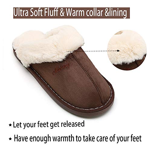 SOSUSHOE Women Slippers Fluffy Fur Slip On House Slippers Soft and Warm House Shoes for Indoor Outdoor, Deep Brown, 9.5-10.5
