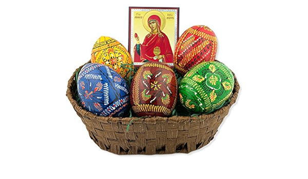 Amazon Com Religious Gifts Hand Painted 5 Wooden Ukrainian Easter Eggs Pysanky Easter Basket Icon St Mary Magdalene 6 7 8 Inch Posters Prints
