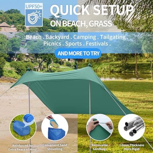 JAICOM Tenda da spiaggia, 2.1m x 2.1m Parasole Portatile, Protezione UV UPF 50+, Adatto per l'ombra in Spiaggia, il Campeggio, la Pesca e il Patio