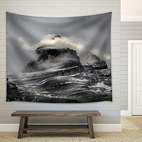 Landscape with Sea of Clouds Over Rocky Mountain - Fabric Wall Tapestry Home Decor - 51x60 inches