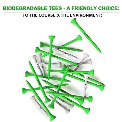 STIXX Biodegradable Golf Tees - Hard & Durable - 30 Green Long Tees - 3 1/4 and 20 White Short Tees - 2 1/8. Best for All Over Sized Drivers, Irons & Hybrids. Longer Drives & Lower Scores - Thumbnail 3