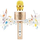 Wireless Bluetooth Karaoke Microphone, MIANOVA Bluetooth Microphone Machine for Kids , Portable Microphone and Speaker System for Home KTV Outdoor Family Party Music,for iOS & Android Smartphon (Gold)