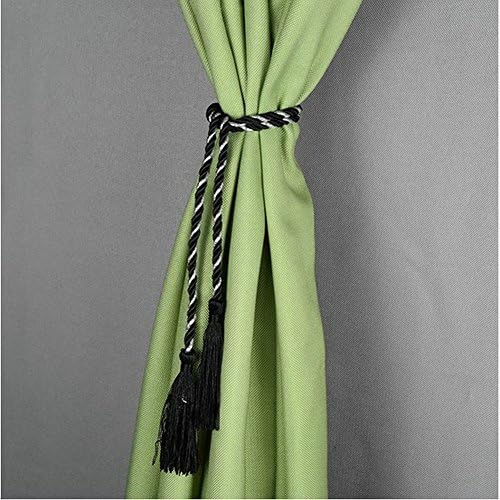Ayygift 1 Pair Simple Design Tassel Curtain Rope Tiebacks Wrap Hand Made for Bedroom (Black)