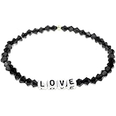 Agriajun Inspired Black Beaded Stretch Bracelets for Women Cute Love Letter Crystal Beads Bracelet