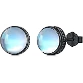 Black Stud for Men S925 Sterling Silver Moss Agate/Turquoise/Moonstone/Opal Jewelry Stud Gift for Valentine Day