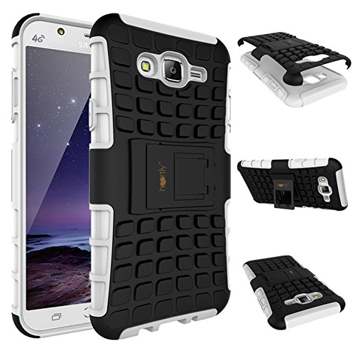 Heartly Flip Kick Stand Spider Hard Dual Rugged Armor Hybrid Bumper Back Case Cover for Samsung Galaxy J7 SM-J700F 2015 - Best White