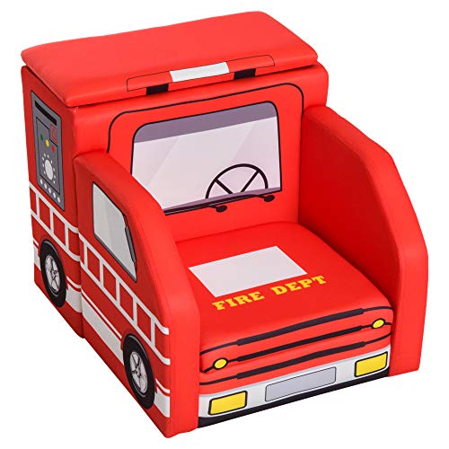 Qaba Kid's Sofa Chair Fire Truck Shape Storage Box 17â€ Multi Spandex Storage Sofa Chair - Fire Engine