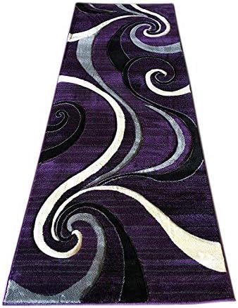Amazon Com Contempo Modern Purple Grey Black Gray Contemporary Runner 400 000 Point Area Rug Swirl Design 344 2 Feet X 7 Feet 3 Inch Furniture Decor