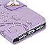 YOKIRIN iPhone 7 Case, iPhone 8 Case, 3D Handmade Crystal Rhinestone Shell Embossed Bling Floral Butterfly Folio Flip Leather Wallet Case TPU Inner Card ID Holder Wrist Strap Skin, Purple