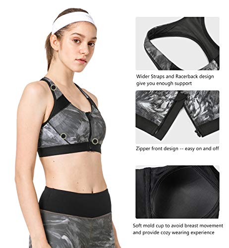 Yvette High Impact Sports Bra with Geometry Print - Zip Front Sports Bras for Women with Large Bust, 08PTB, L(DF) - Thumbnail 2