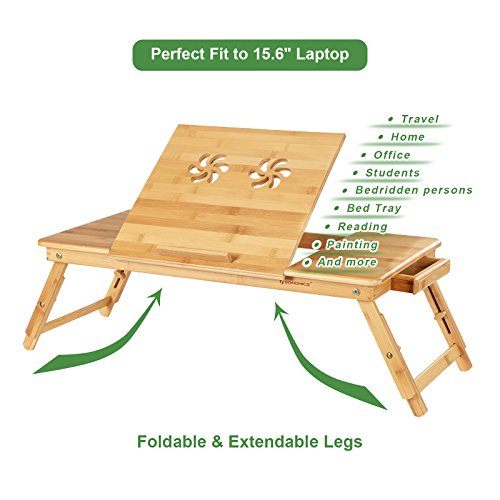SONGMICS Large RightLeft Handed Laptop Desk Bamboo Bed Tray Tilting