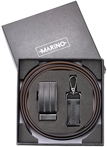 Marino Men's Genuine Leather Ratchet Dress Belt with Automatic Buckle, Enclosed in an Elegant Gift Box - Black - Style 145 - Custom: Up to 44" Waist