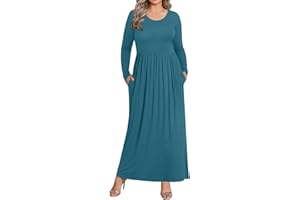 BISHUIGE Womens XL-6XL Long Sleeve Casual Plus Size Maxi Dresses with Pockets