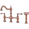 Bridge Kitchen Faucet with Side Sprayer, WOWOW Solid Brass Kitchen Faucet for Sink 4 Hole Copper Kitchen Sink Faucet, Two Handle 8 Inch Centerset Bridge Faucet