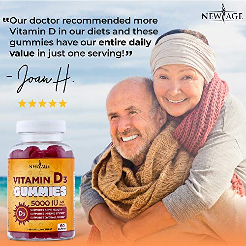 Vitamin D3 5000 IU 125mcg Gummies by New Age - 2 Pack - Support Immune Health - Non-GMO, Gluten-Free, Dairy-Free, No Gelatin - 120 Count