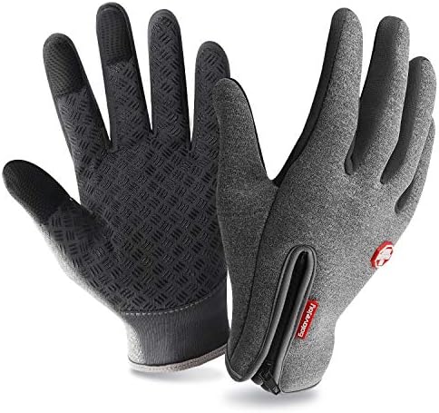 Zenoplige Cycling Gloves, Three-finger Touch Screen Upgraded Zipper Windproof Waterproof Winter Outdoor Sports Gloves For Cycle Skiing Hiking Climbing Camping Driving Gardening For Men Women (Grey, L)