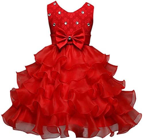 Csbks Girls Wedding Party Dress Pageant Baby Ruffles Tulle Princess Dresses 6 Red