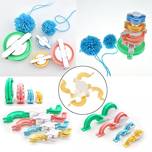 Pom-pom Maker,ZWZCYZ 4 Different Sizes Pompom Maker Fluff Ball Weaver Needle Craft DIY Wool Knitting Craft Knitting Wool Tool Kit with Thread Cutter Scissors 5 Pieces - Thumbnail 2