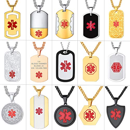Supcare Custom Medical Alert ID Tag Necklace Jewelry Stainless Steel for Women/Men/Kids, Medical Emergency Identification Dog Tag Necklace Jewelry