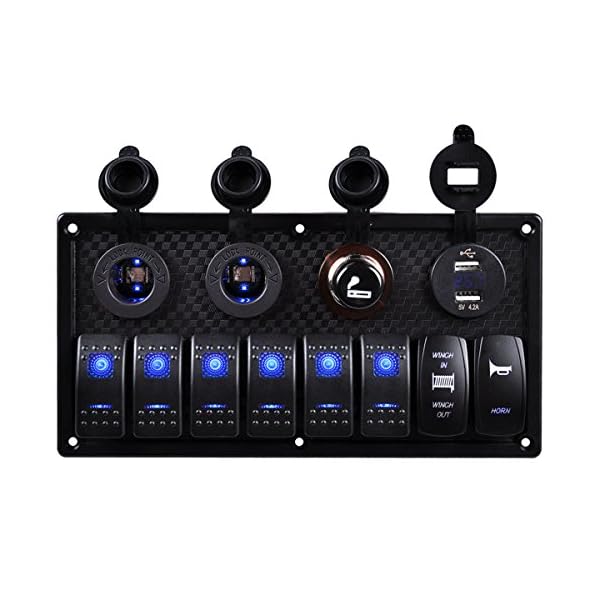 AutoEC-Waterproof-8-Gang-Rocker-Switch-PanelCigarette-SocketCigarette-Lighter42A-Double-USB-Power-Charger-Adapter-with-Digital-Voltmeter-Display-Flush-Mount-for-RV-Car-Boat