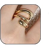 KHKINDPRO 14K Gold Chunky Rings for Women,Non Tarnish Silver Plated Statement Dome Rings Stackable Rings for Women Adjustable Stackable Rings Wedding Band Jewelry