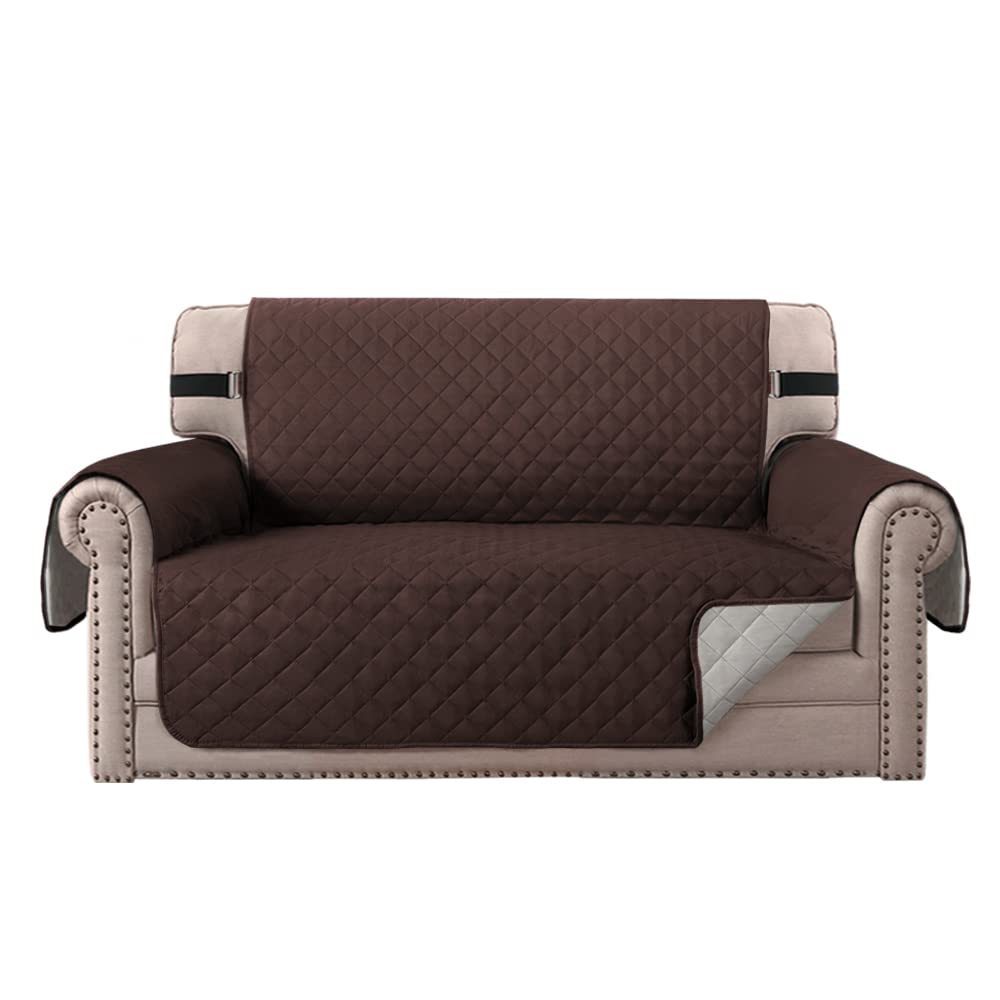 Topchances Sofa Covers Loveseat Couch Covers Waterproof Sofa Slipcover for Sectional Sofa Chaise Reversible Furniture Protector with Elastic Straps for Dogs Cats (Brown, 2 Seater)