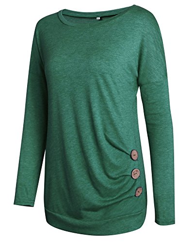 Aliex Women's Casual Tunic Top Long Sleeve Blouse T-Shirt Button Decor Green S - Thumbnail 4