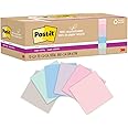 Post-it 100% Recycled Paper Super Sticky Notes, 2X The Sticking Power, 3x3 in, 12 Pads/Pack, 70 Sheets/Pad, Wanderlust Pastels Collection