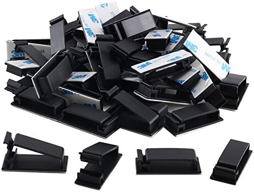 FJSM 50 Pieces Adhesive Ethernet Computer Cable Clips Charging USB Cable Organizer Wire Holder Cable Management Clips for Home Car Office Desk Cell Phone Charger Earphone Lines (Black)