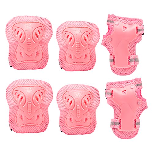 PAMASE Knee Elbow Wrist Protective Pads for Kids - Sports Safety Pads Set for Rollerblade, Cycling, Skateboard- Pink S