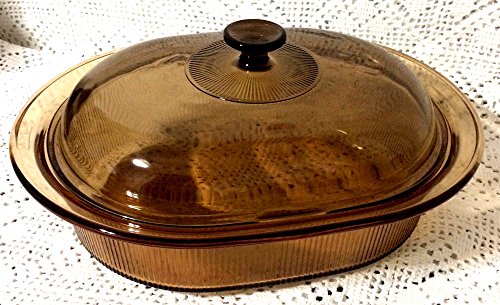 RARE--Corning Vision Visions 4L (4 qt.) Amber Covered Oval Roaster Casserole w/ Domed Lid