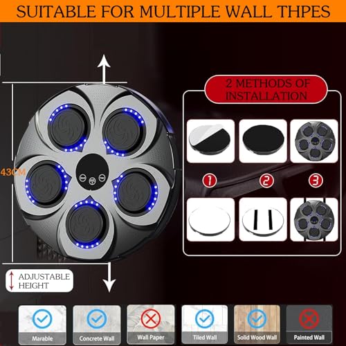 Beauenty Music Boxing Machine,Wall Mounted Smart Boxing Trainer,LED Light Intelligent Boxing Target,Adult Youth Boxing Training Punching Equipment with Boxing Gloves,Boxing Game for Gym and Home