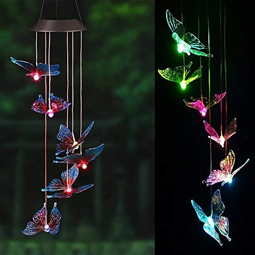 AVEKI Solar Wind Chimes Outdoor, Color-Changing Solar Mobile Wind Chime Waterproof Solar Powered LED Hanging Lamp for Outdoor Garden Festival Decoration (Butterfly) - Thumbnail 3
