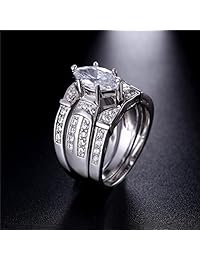 MABELLA - Juego de anillos de compromiso de plata de ley 925 y circonita cúbica AAA+, 3 unidades, 2 quilates, joyería de aniversario, regalo de cumpleaños para mujeres, tamaño 5-11