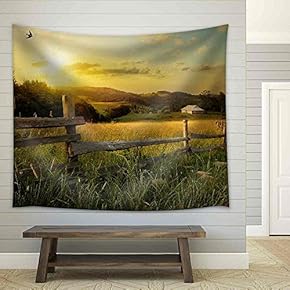 Art Rural Landscape. Field and Grass - Fabric Wall Tapestry Home Decor - 51x60 inches